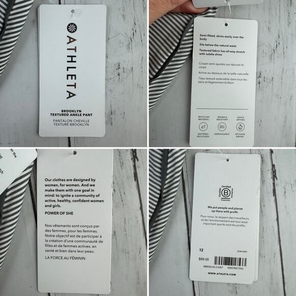 NWT Athleta Grey/Sea Salt City Stripe Brooklyn Textured Ankle Pants Size 12 - Picture 8 of 13
